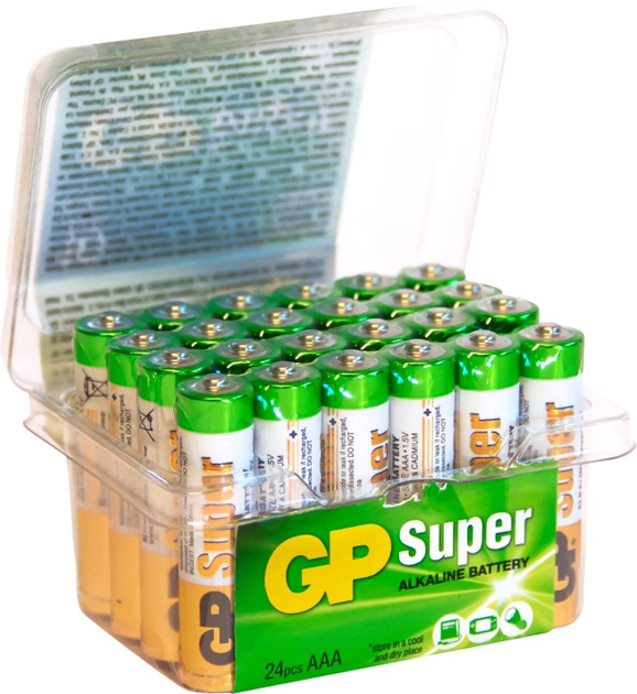 Батарейка лужна GP Super Alkaline AAA Batteries 24A/LR03 1.5V (24-Pack) (4891199182884) - зображення 1
