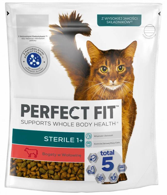 Sucha karma dla kotów sterylizowanych Perfect Fit Sterile 1+ z wołowiną 750 g (4008429160295) - obraz 1