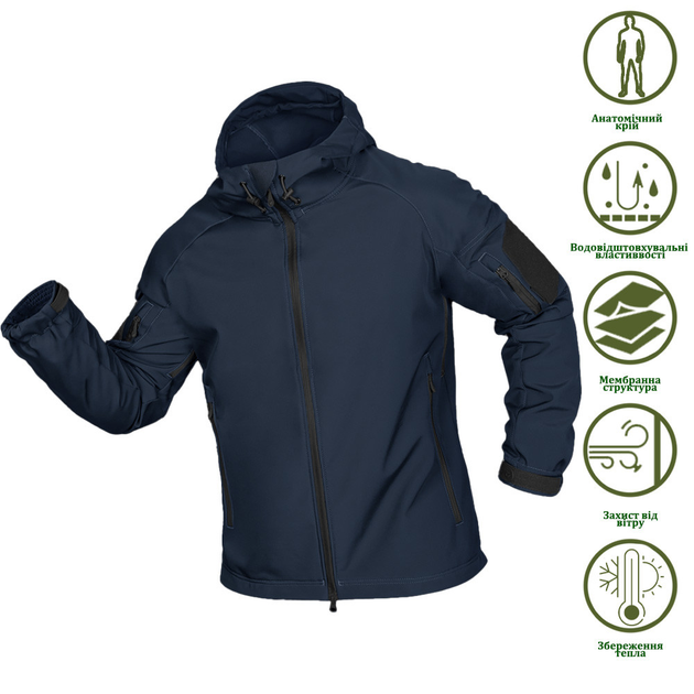 Мужская Куртка Camotec Stalker SoftShell на микрофлисе темно-синяя / Демисезонная верхняя одежда размер S - изображение 1