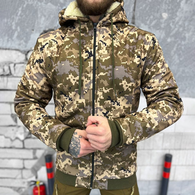 Мужская зимняя куртка Softshell с меховой подкладкой / Бушлат пиксель размер L - изображение 1