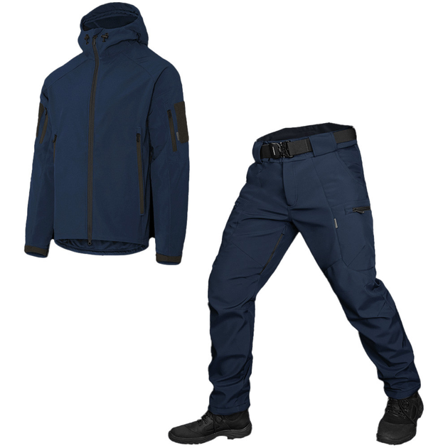 Мужской костюм Куртка + Брюки SoftShell на флисе / Демисезонный Комплект Stalker 2.0 темно-синий размер L - изображение 2
