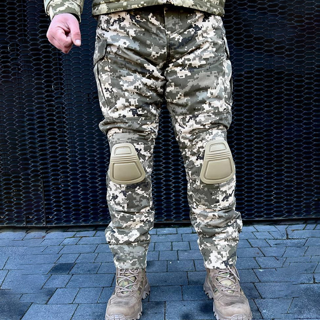 Мужские зимние брюки с наколенниками / Штаны Rip-stop пиксель размер 4XL - изображение 1