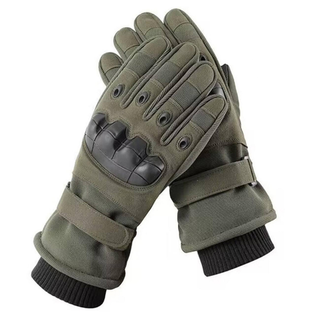 Зимние рукавицы с защитными вставками / Утепленные перчатки с накладкой Touch Screen олива размер XL - изображение 1