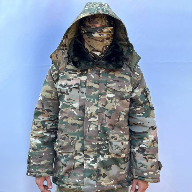 Чоловіча зимова Куртка зі знімною підкладкою та коміром мультикам / Бушлат на синтепоні розмір L - зображення 1