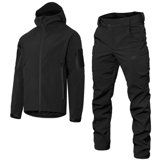 Чоловічий костюм Подовжена Куртка + Штани на флісі / Демісезонний Комплект SoftShell 2.0 чорний розмір XL - зображення 2
