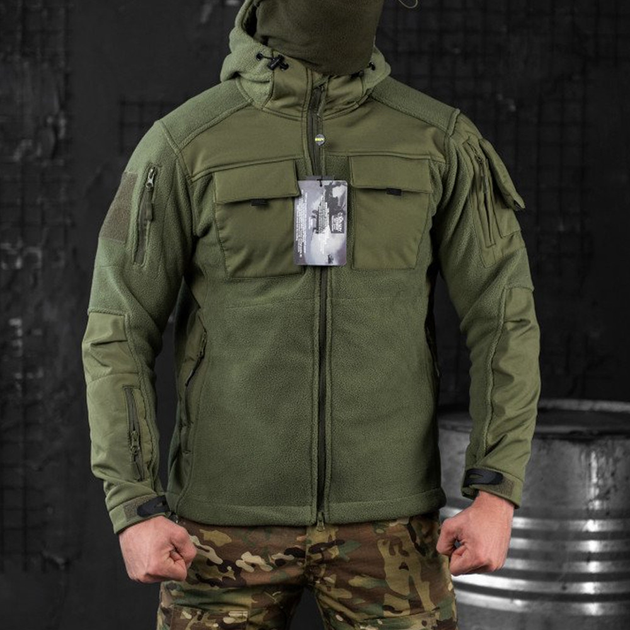 Чоловіча флісова Куртка із вставками Softshell олива розмір 2XL - зображення 1
