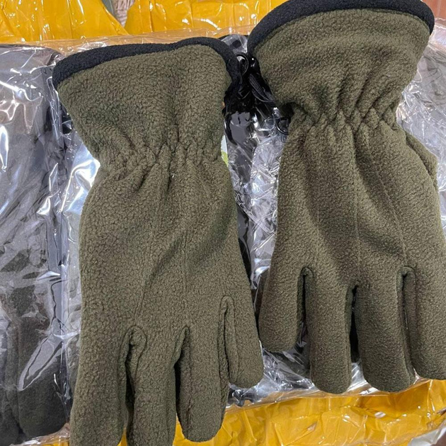 Зимние флисовые Перчатки полнопалые с антискользящими вставками олива размер M/L - изображение 2