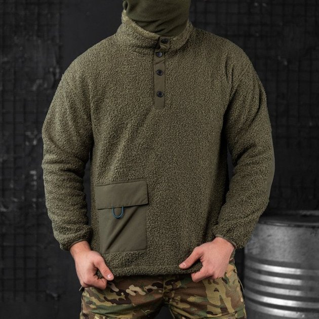 Мужской свитер на меху "Extra Lamb" олива размер L - изображение 1