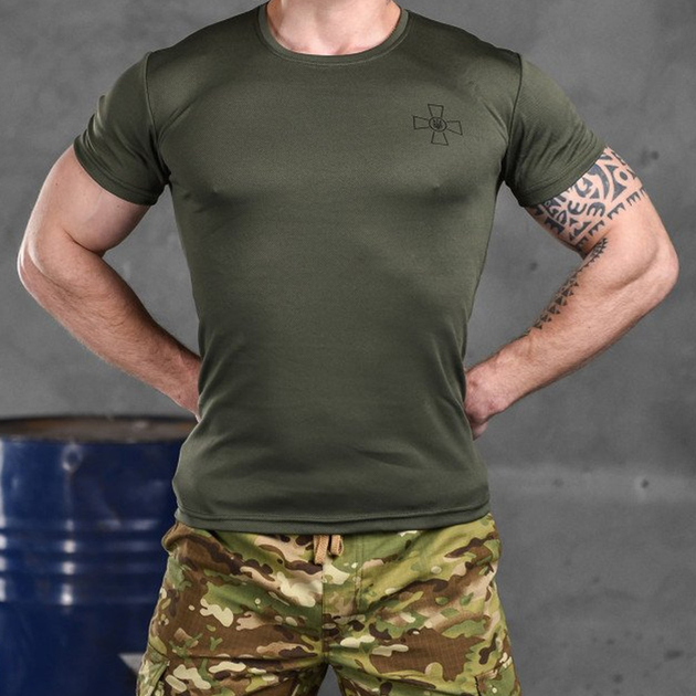 Потоотводящая мужская футболка Odin coolmax с принтом "Герб" олива размер M - изображение 1