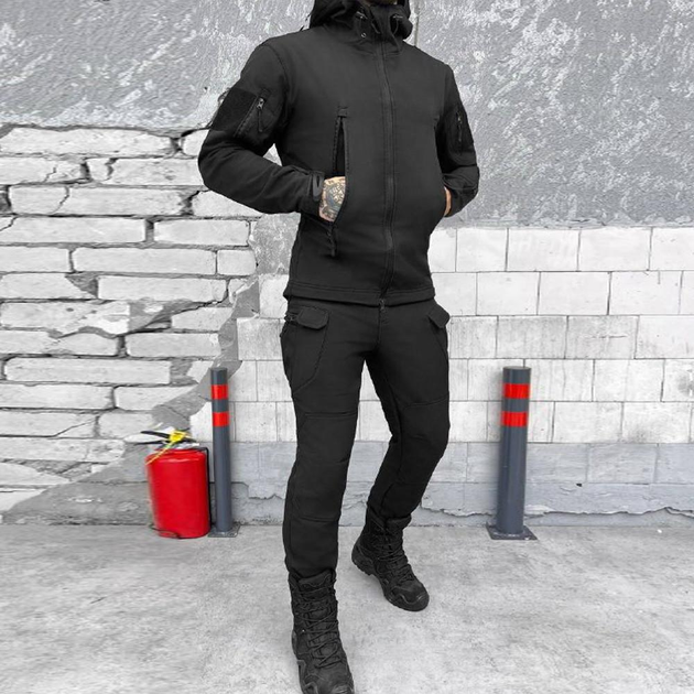 Чоловічий утеплений Костюм Куртка + Штани на флісі / Демісезонний Комплект Softshell чорний розмір 2XL - зображення 2