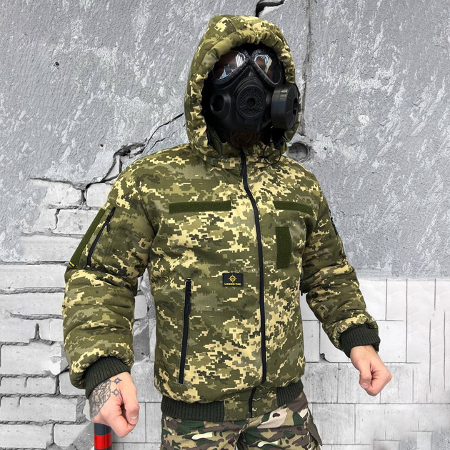 Мужская зимняя куртка "Logos-Tac" с мехом шиншиллы / Теплая верхняя одежда Rip-Stop пиксель размер L - изображение 1