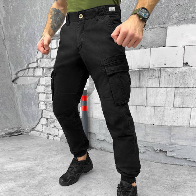 Мужские Брюки Loshan на флисе с манжетами черные / Утепленные хлопчатобумажные Брюки с 6-ю карманами размер XL - изображение 1