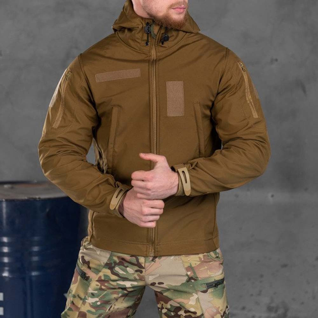 Демісезонна Чоловіча Куртка "Leon" Softshell з липучками під шеврони койот розмір XL - зображення 1
