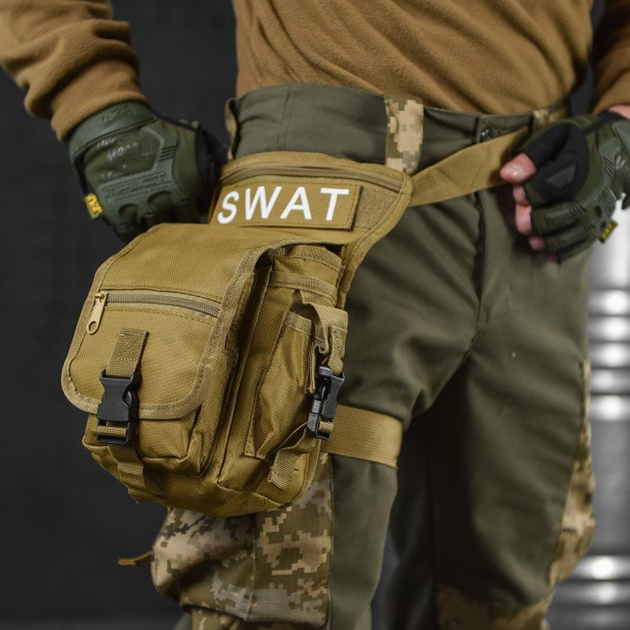 Поясна Сумка Swat на ногу Cordura 1000D з 5-ма кишенями койот розмір 28 x 13 х 12 см - зображення 1