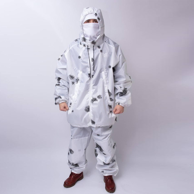 Зимовий маскувальний костюм "Клякса" / Маскхалат білий камуфляж / Комплект куртка + штани розмір 56-58 - зображення 1