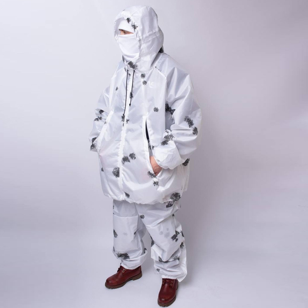 Зимовий маскувальний костюм "Клякса" / Маскхалат білий камуфляж / Комплект куртка + штани розмір 56-58 - зображення 2