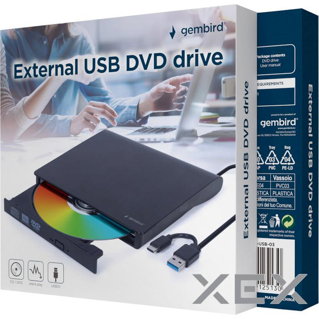 Внешний привод DVD+-RW GEMBIRD DVD-USB-03 USB-C3.1 Black – фото, отзывы ...