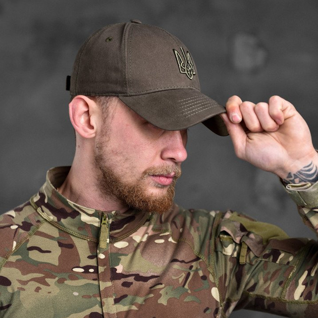 Стильна Бейсболка Patriot із вишивкою у вигляді Герба України / Спортивна Кепка олива розмір універсальний - зображення 2