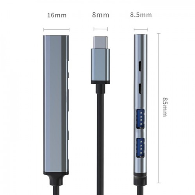 USB-хаб Qoltec Hub Adapter 5 in 1 USB-C USB 2.0 USB 3.0 Grey - зображення 3
