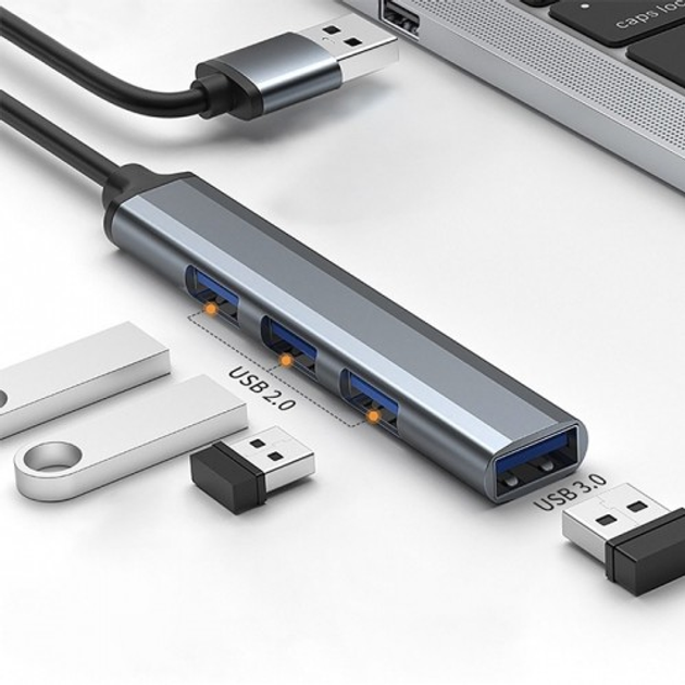 USB Hub Qoltec Hub Adapter 4 in 1 USB 2.0 USB 3.0 Grey - obraz 4