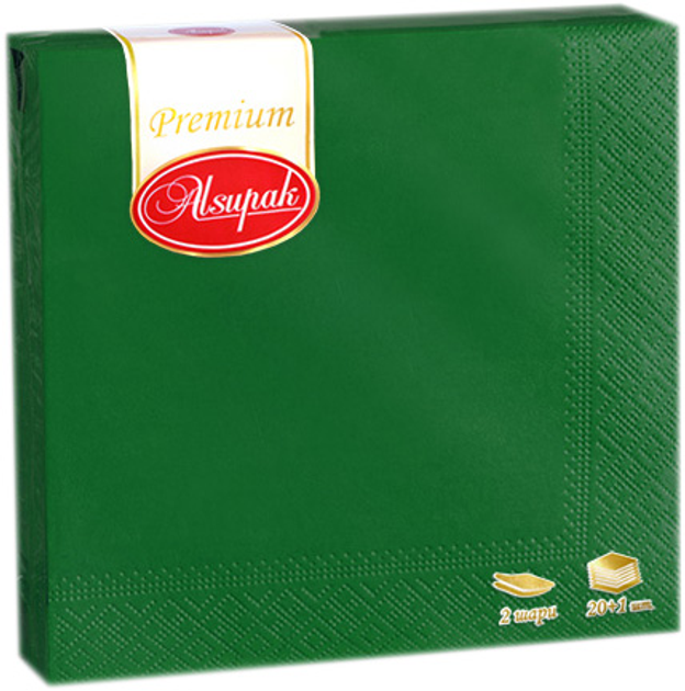 Упаковка салфеток Alsupak Premium 2 слоя 33х33 см Зеленых 20+1 шт х 38 ...