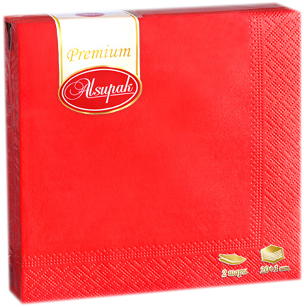 Упаковка салфеток Alsupak Premium 2 слоя 33х33 см Красных 20+1 шт х 38 ...