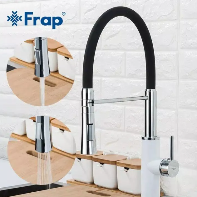 Смеситель для кухни Frap F4452-8 с гибким изливом, 2 режима, черно/белый - изображение 2