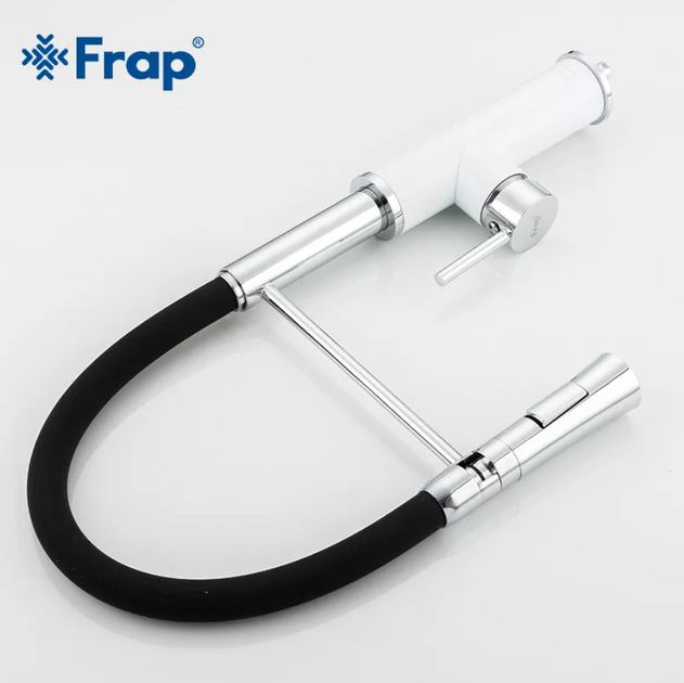 Смеситель для кухни Frap F4452-8 с гибким изливом, 2 режима, черно/белый - изображение 4