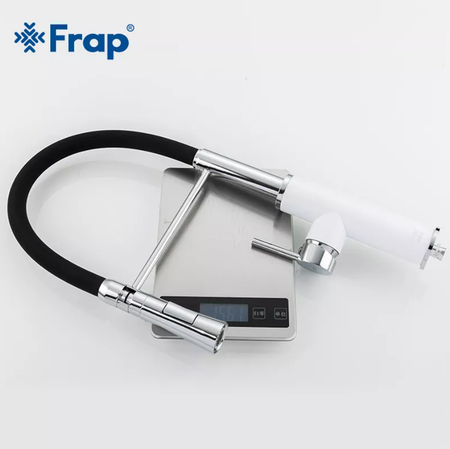 Смеситель для кухни Frap F4452-8 с гибким изливом, 2 режима, черно/белый - изображение 5