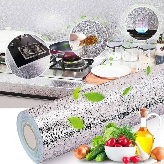 Самоклеящаяся алюминиевая фольга для кухонных поверхностей маслостойкая жиронепроницаемая пленка для стола шкафа стены UKC 5м - изображение 1