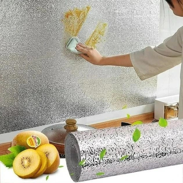 Самоклеящаяся алюминиевая фольга для кухонных поверхностей маслостойкая жиронепроницаемая пленка для стола шкафа стены UKC 5м - изображение 5