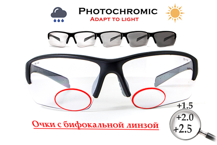 Бифокальные фотохромные защитные очки Global Vision Hercules-7 Photo. Bif. (+2.0) (clear) прозрачные фотохромные - изображение 1