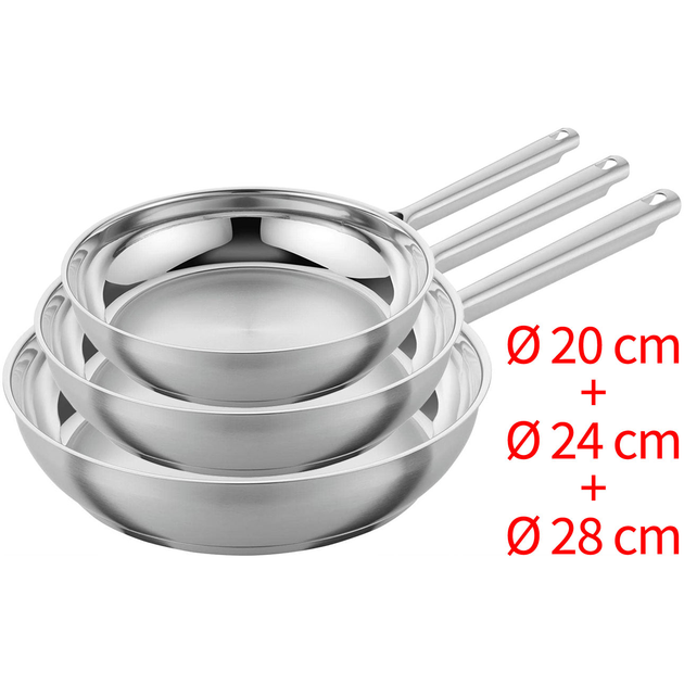 Набір сковорідок Zwilling TrueFlow 20 см, 24 см, 28 см нержавіюча сталь без покриття для індукції - Фото 1 Набір сковорідок Zwilling TrueFlow 20 см, 24 см, 28 см нержавіюча сталь без покриття для індукції - зображення 1