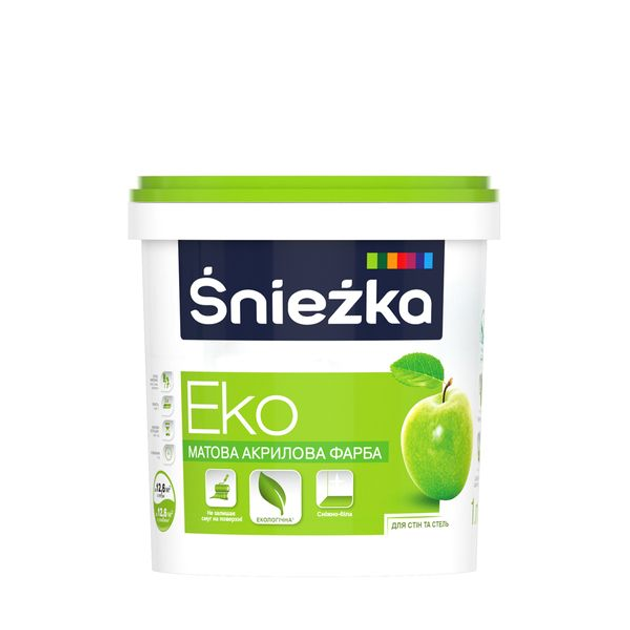 Фарба акрилова водоемульсійна Sniezka EKO матова біла 1 л 1.4 кг - зображення 1
