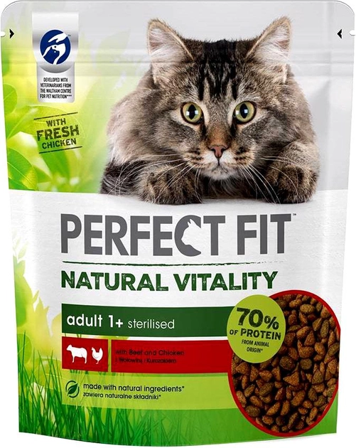 Sucha karma dla kota Perfect Fit Natural Vitality 1+ z wołowiną i kurczakiem 650 g (4008429136153) - obraz 1
