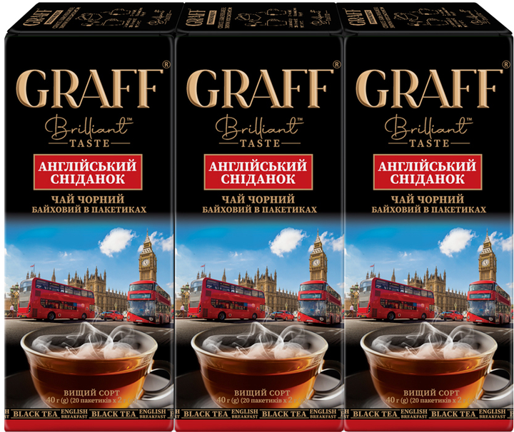 Акція на Упаковка чорного чаю Graff English Breakfast 3 шт по 20 пакетиків від Rozetka