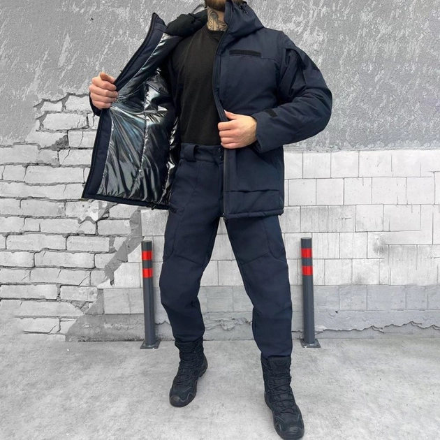 Зимовий чоловічий костюм на синтепоні з підкладкою OMNI-HEAT / Куртка + штани Softshell сині розмір L - зображення 1