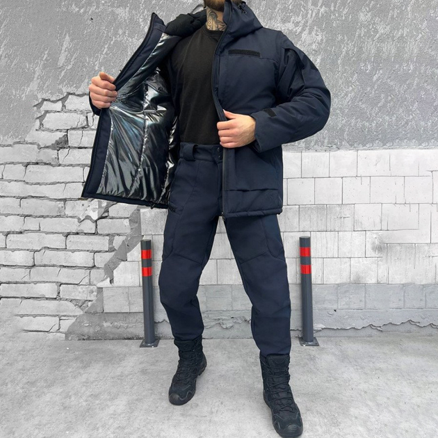 Мужской зимний костюм на синтепоне с подкладкой OMNI-HEAT / Куртка + брюки Softshell синие размер S - изображение 1