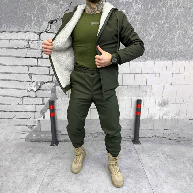 Мужской зимний костюм Softshell на мехе / Куртка + брюки "Splinter k5" олива размер S - изображение 2