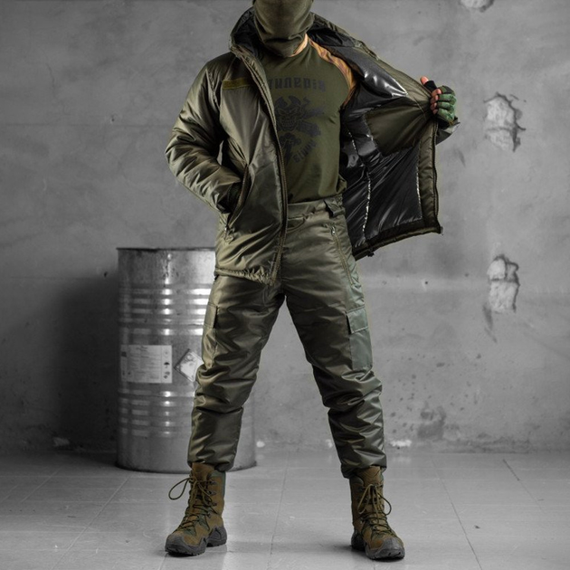 Зимний костюм "Leader" OMNI-HEAT на синтепоне / Комплект куртка + брюки олива размер 2XL - изображение 1