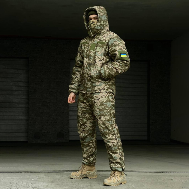 Зимовий костюм із синтепоном та флісовою підкладкою / Чоловіча форма Бушлат + Штани з підтяжками піксель розмір S - зображення 1