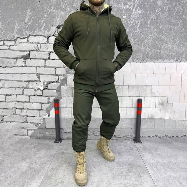 Мужской зимний костюм Softshell на мехе / Куртка + брюки "Splinter k5" олива размер 2XL - изображение 1