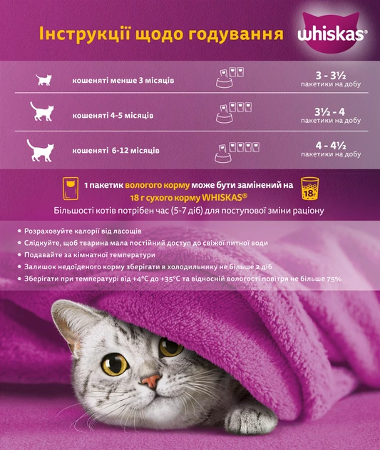 Вологий корм Whiskas пауч курка в желе 85г для кошенят (5900951302152) - Фото 4 Вологий корм Whiskas пауч курка в желе 85г для кошенят (5900951302152) - изображение 4