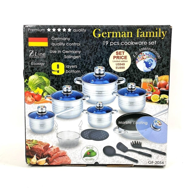 Набір посуду для приготування їжі German Family GF-2054 Комплект 18 предметів із нержавіючої - зображення 4
