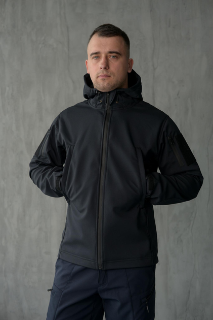 Куртка Softshell мужская ДСНС с Флисовой подкладкой темно-синяя / Демисезонная водонепроницаемая 2XL - изображение 1