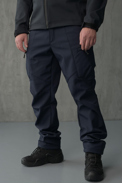 Чоловічі штани SoftShell для ДСНС на флісі із високою Посадкою / Щільні Брюки темно-сині XL - зображення 1