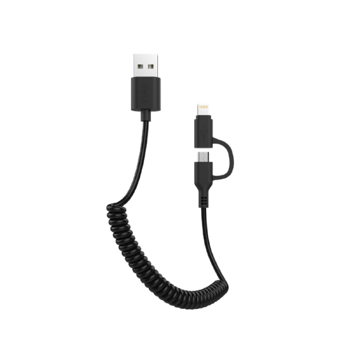 Кабель AWEI Cmbo Lightning+Micro USB Spring CL-53 1m 2.4A black - Фото 1 Кабель AWEI Cmbo Lightning+Micro USB Spring CL-53 1m 2.4A black - изображение 1
