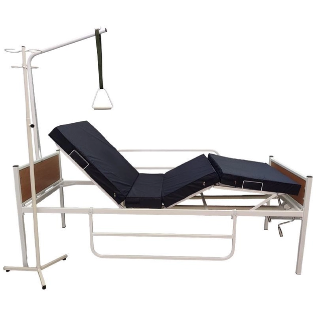 Ліжко медичне механічне функціональне Riberg АН3-11-04 з гвинтовим механізмом підйому з матрацом бічними поручнями приліжковою трапецією і штативом для крапельниці - зображення 2