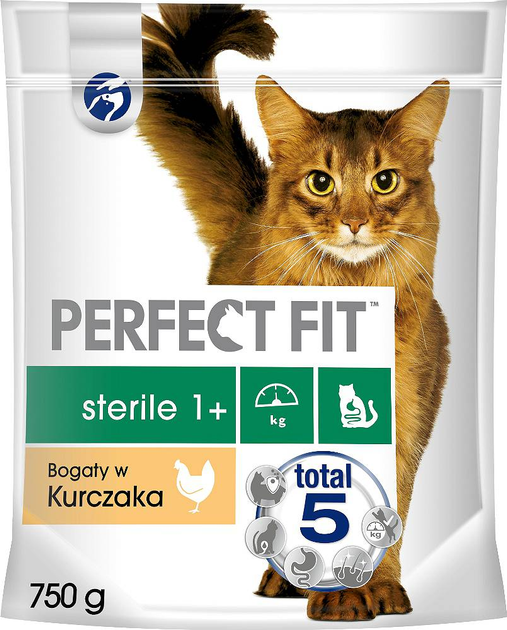 Sucha karma dla kota Perfect Fit Sterile 1+ z kurczakiem 750 g (4008429088896) - obraz 1