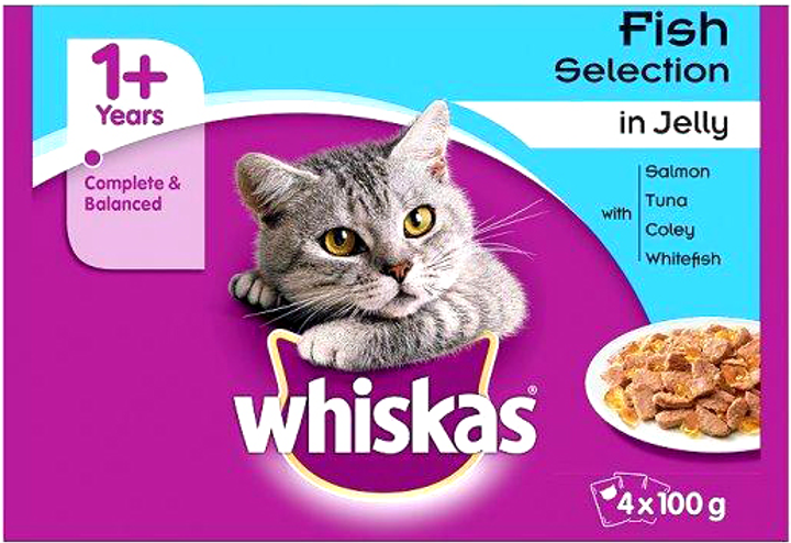 Mokra karma dla kotów Whiskas 1+ Smaki rybne w galaretce 4 x 100 g (8410136216770) - obraz 1